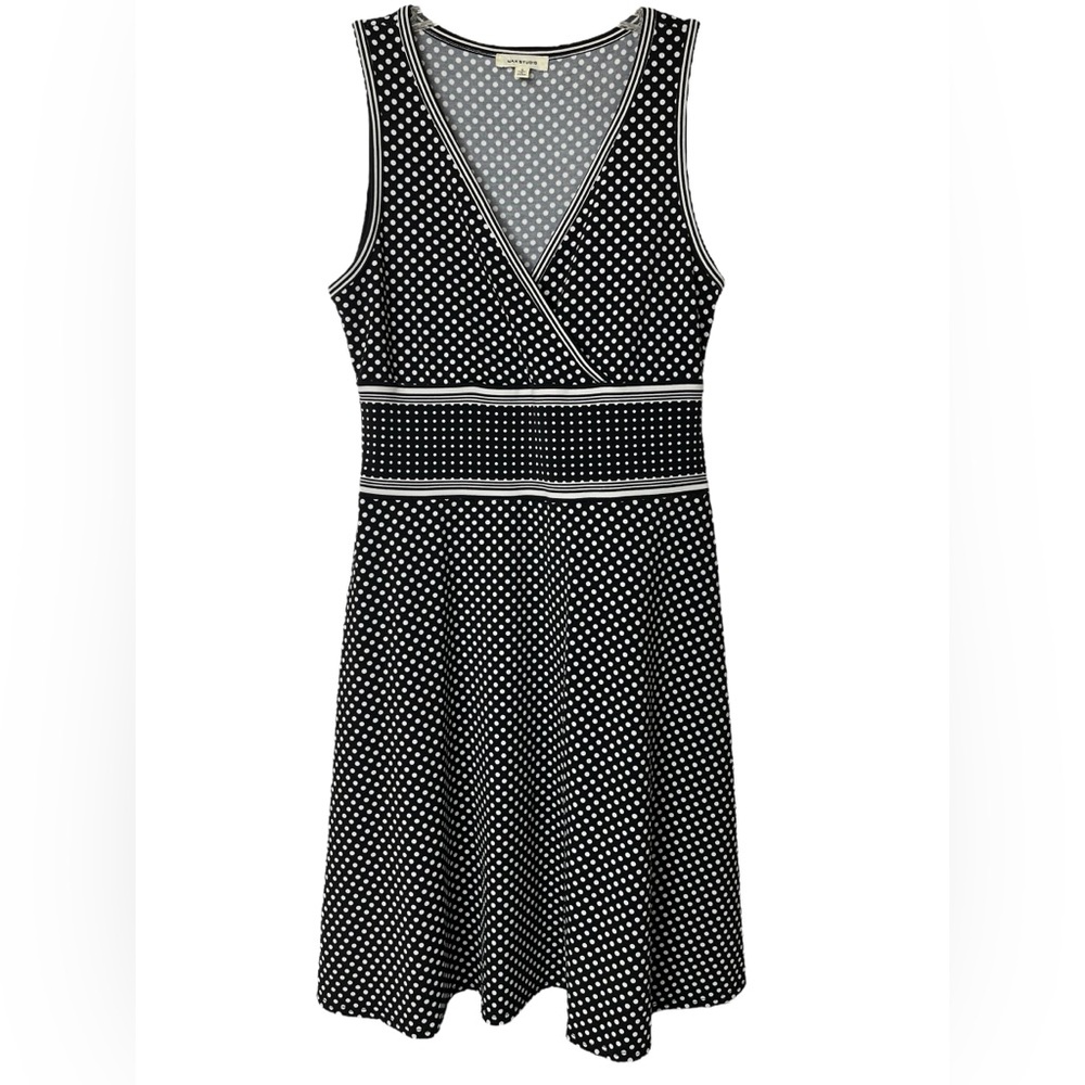 Max Studio Polka Dot Faux Wrap Stretchy Dress Sleeveless Knee Length‎ Womens S